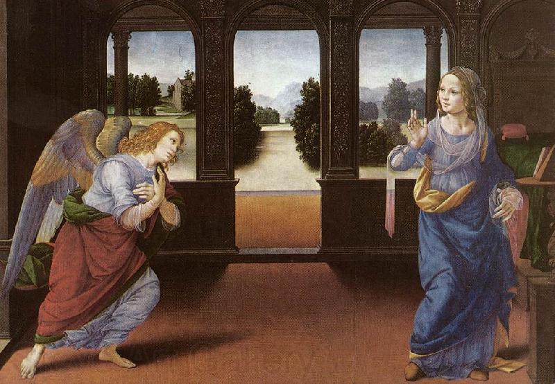 LORENZO DI CREDI Annunciation (detail) sg France oil painting art